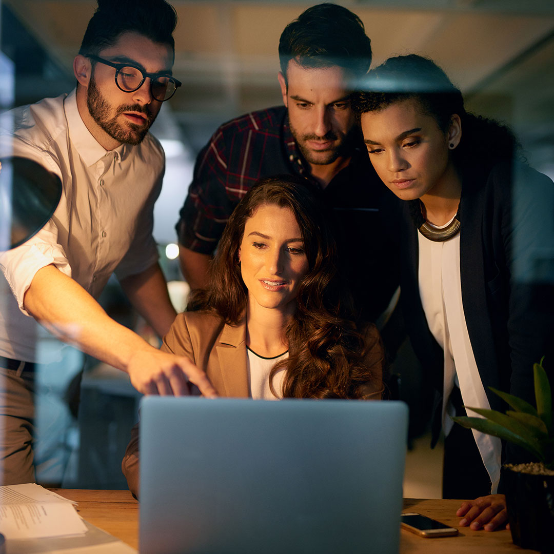 A team collaborating together online